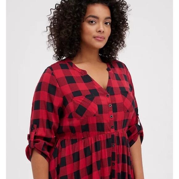 Torrid Red Plaid Button Front Shirt Dress Sz.3 - Picture 2 of 14